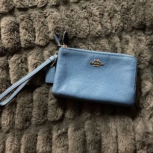 Blue Double Zip Coach Wristlet